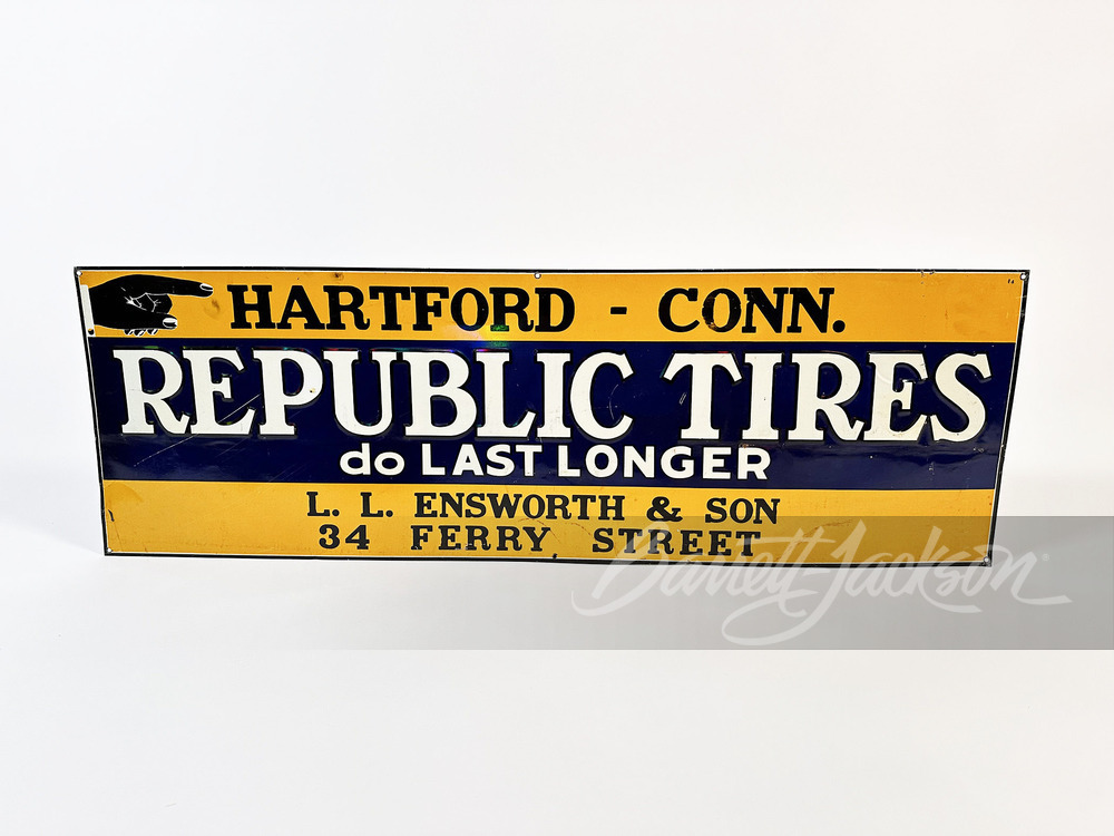 1920S REPUBLIC TIRES EMBOSSED TIN SIGN