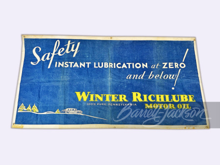 LATE 1920S RICHFIELD RICHLUBE MOTOR OIL CANVAS BANNER