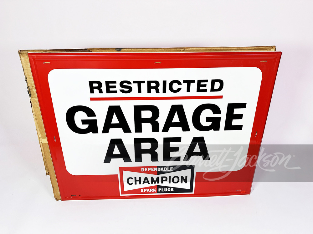 1972 CHAMPION SPARK PLUGS "GARAGE AREA" TIN SIGN