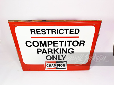 1972 CHAMPION SPARK PLUGS "COMPETITOR PARKING ONLY" TIN SIGN