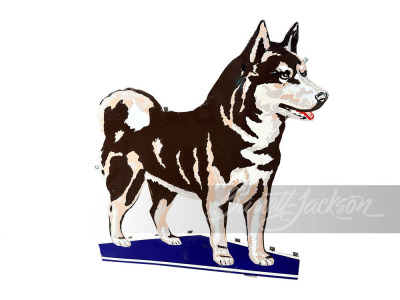 1950S HUSKY OIL RIGHT-FACING DOG PORCELAIN SIGN