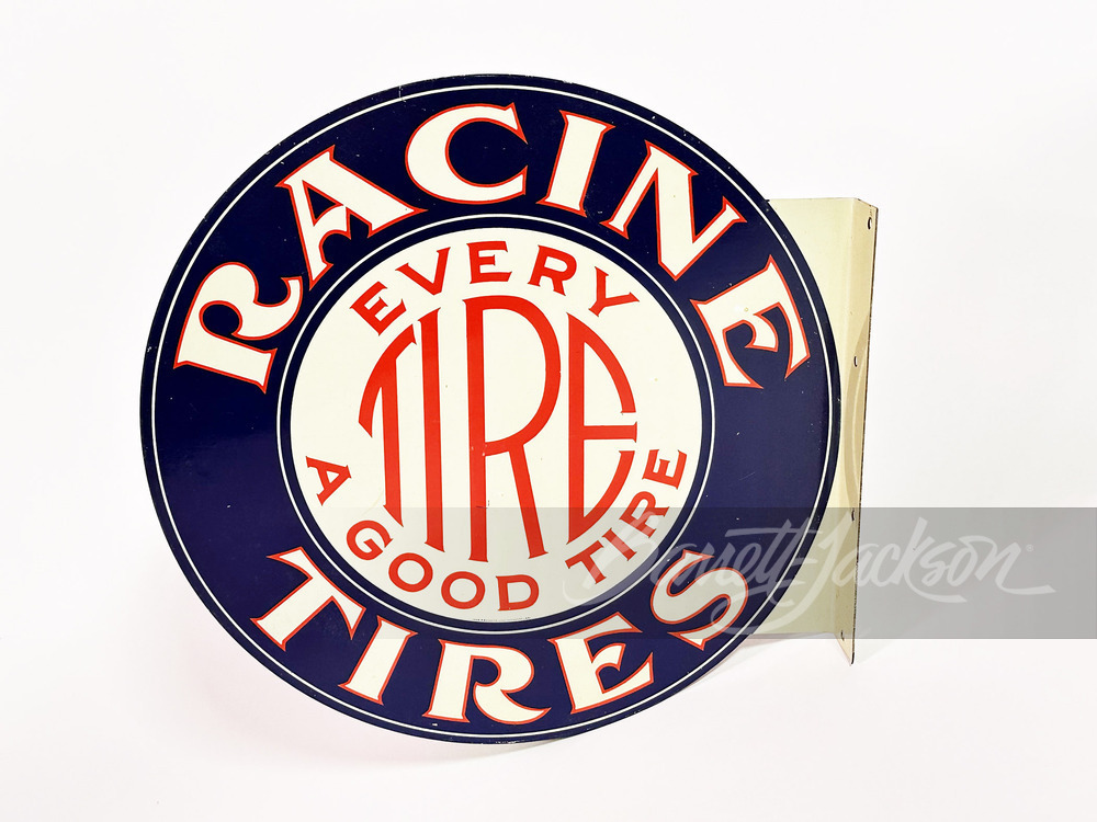 1920S RACINE TIRES TIN FLANGE SIGN