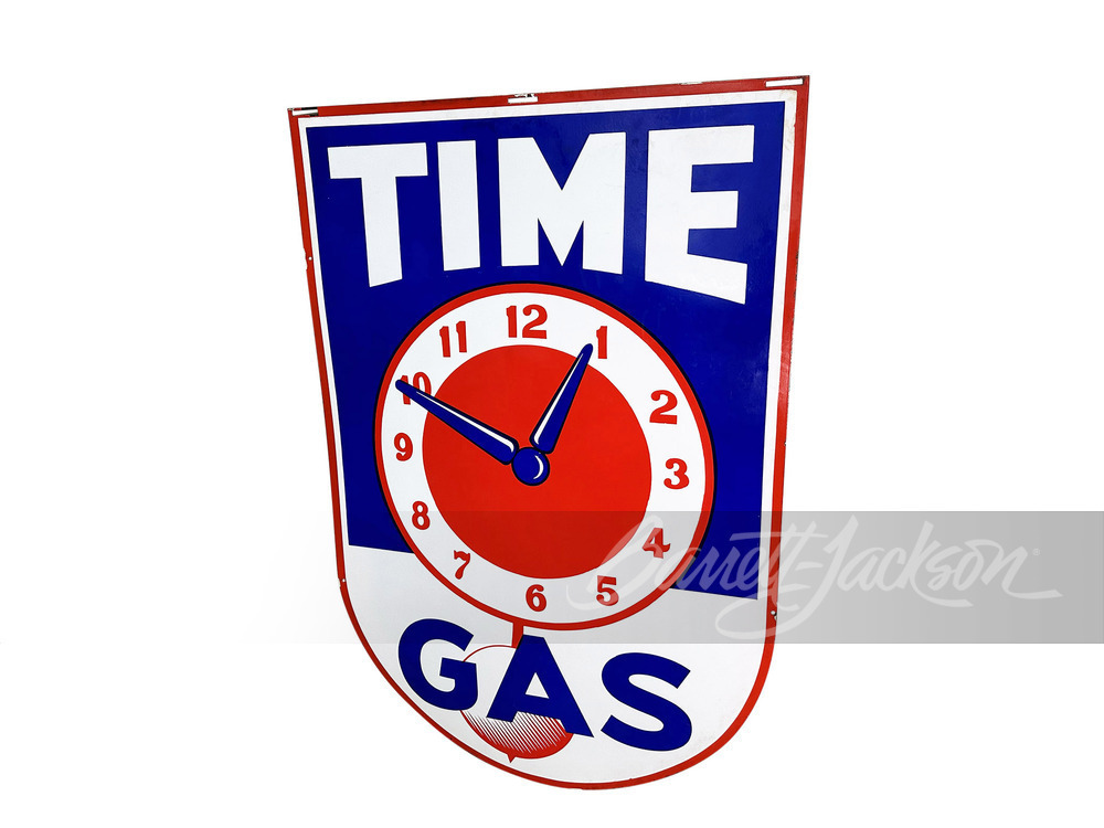 1940S TIME GASOLINE PORCELAIN SIGN