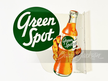 1950S GREEN SPOT ORANGE SODA TIN FLANGE SIGN