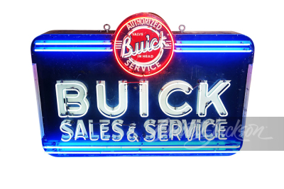 EARLY 1950S BUICK SALES & SERVICE TIN PAINTED SIGN WITH NEON