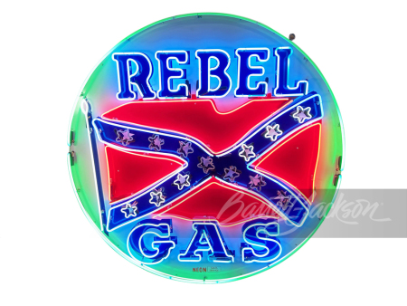 1950S REBEL GAS PORCELAIN SIGN WITH ANIMATED NEON