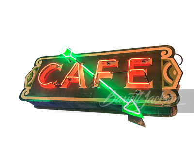 1930S "CAFE" NEON PORCELAIN SIGN WITH ANIMATED ARROW