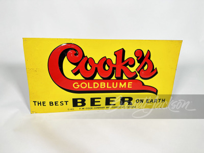 1940 COOKS GOLDBLUME BEER EMBOSSED TIN SIGN