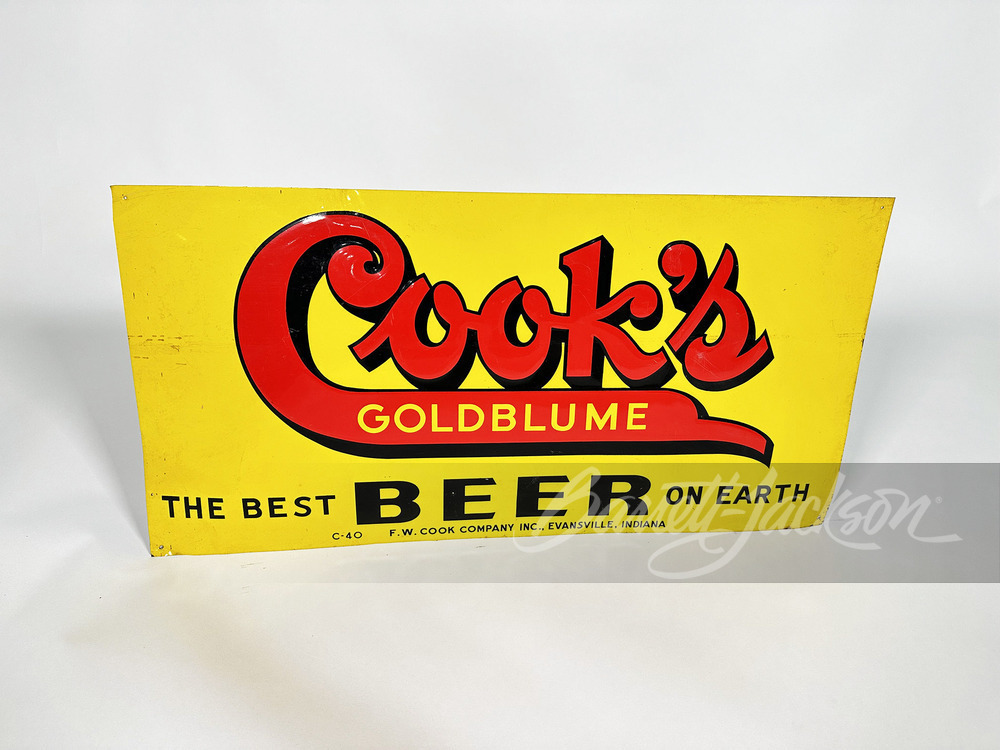 1940 COOKS GOLDBLUME BEER EMBOSSED TIN SIGN