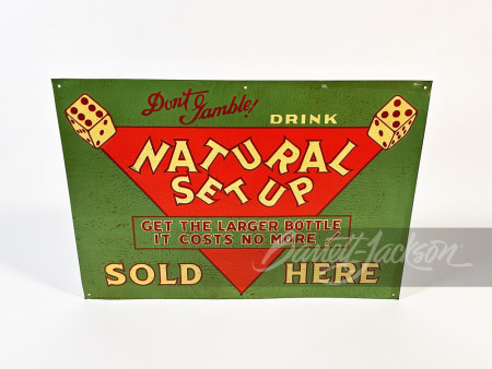 1930S NATURAL SET UP SODA EMBOSSED TIN SIGN