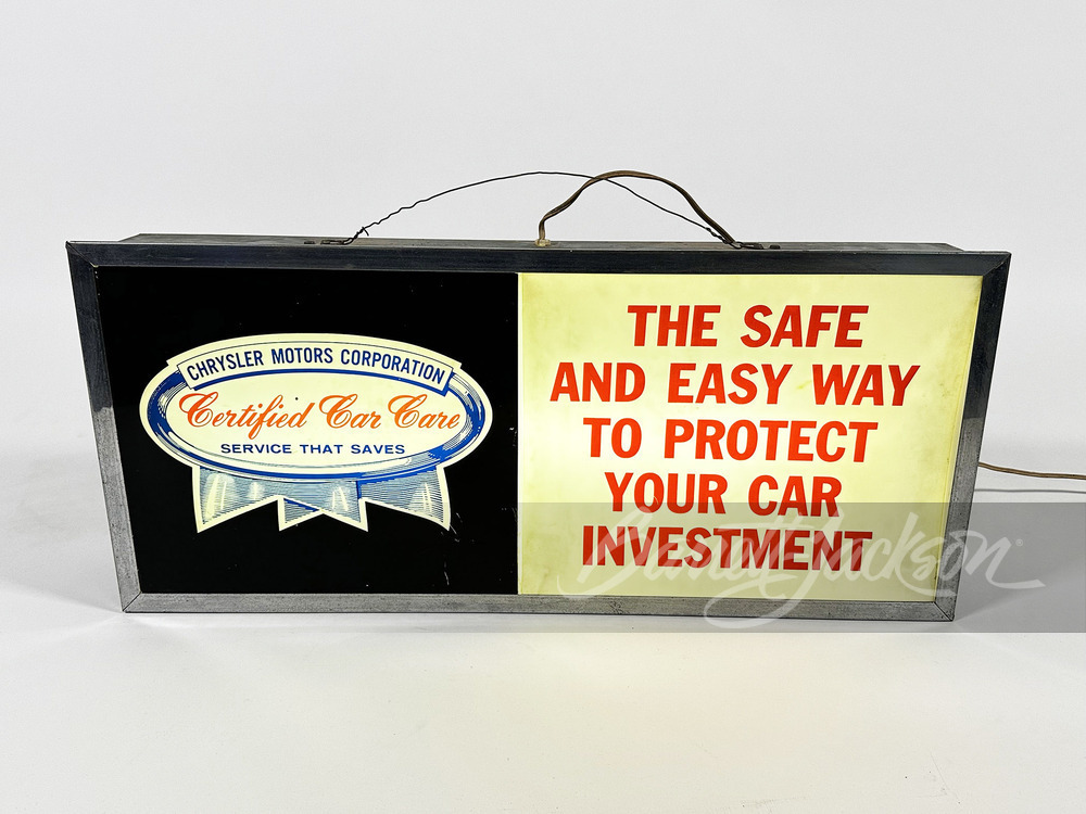 CIRCA 1960S CHRYSLER CERTIFIED CAR CARE LIGHT-UP SIGN