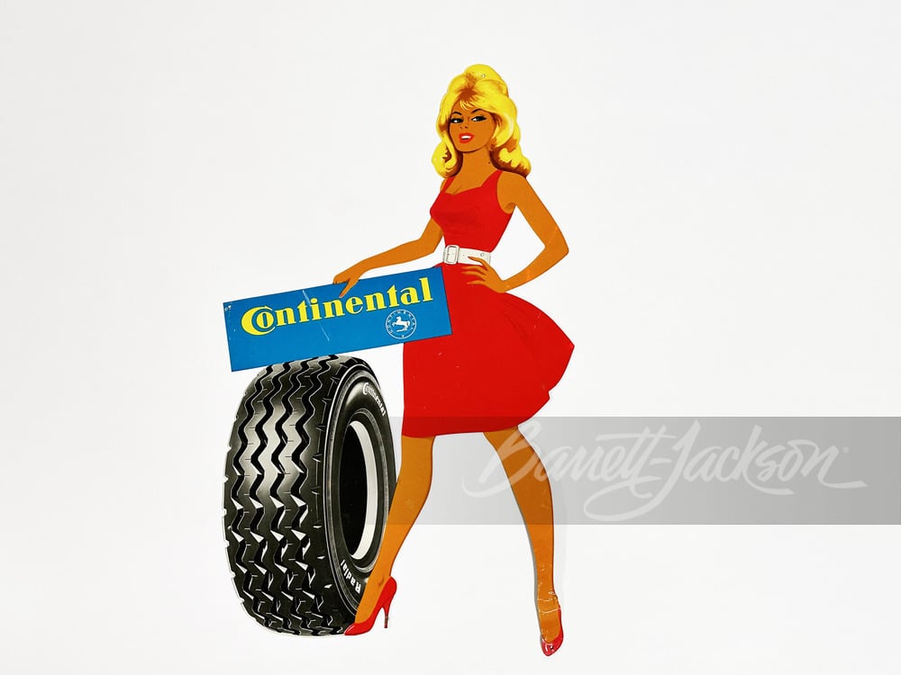 1960S CONTINENTAL TIRES PIN-UP GIRL TIN SIGN