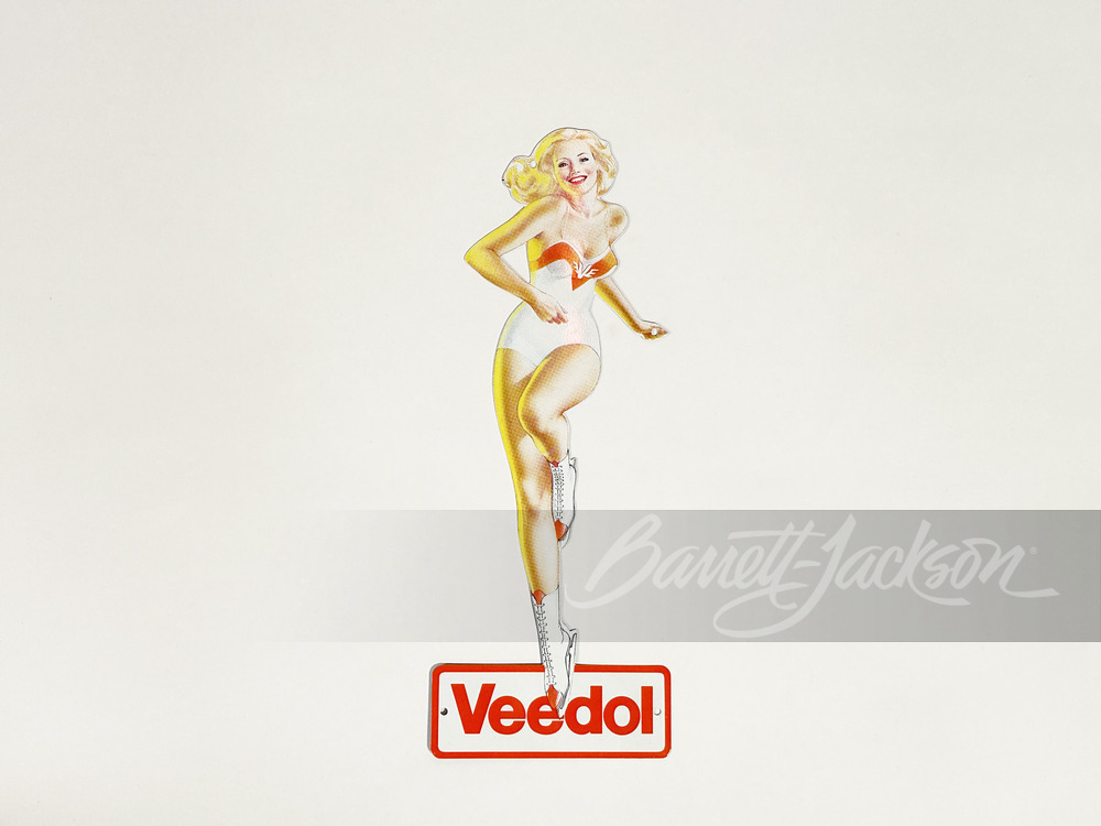 EARLY 1960S VEEDOL MOTOR OIL PINUP SKATER GIRL SIGN