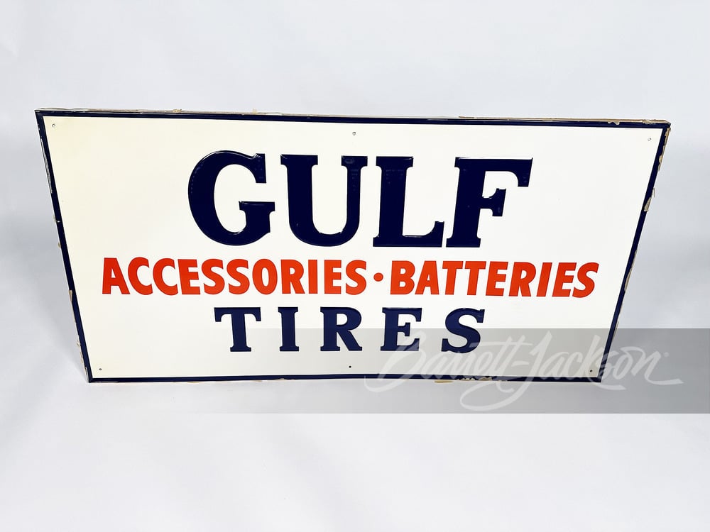 GULF TIRES EMBOSSED TIN SIGN