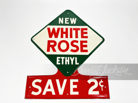 CIRCA EARLY 1940S WHITE ROSE ETHYL GASOLINE TIN SIGN