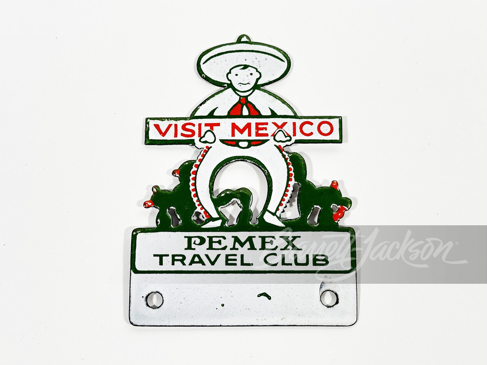 1930S PEMEX TRAVEL CLUB PORCELAIN LICENSE PLATE ATTACHMENT SIGN