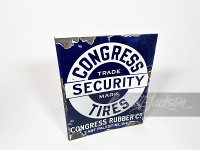 1930S CONGRESS SECURITY TIRES PORCELAIN FLANGE SIGN - 2