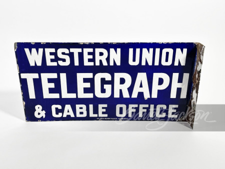 1920S-30S WESTERN UNION TELEGRAPH PORCELAIN FLANGE SIGN