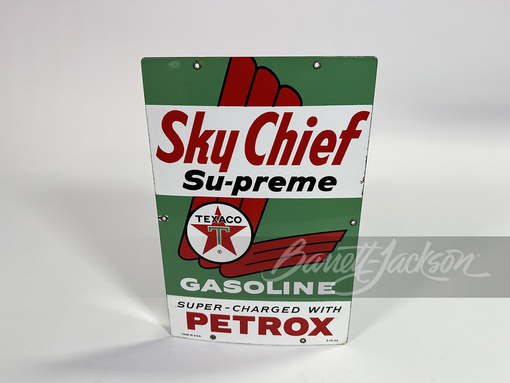 1960 TEXACO SKY CHIEF SUPREME PORCELAIN PUMP PLATE SIGN