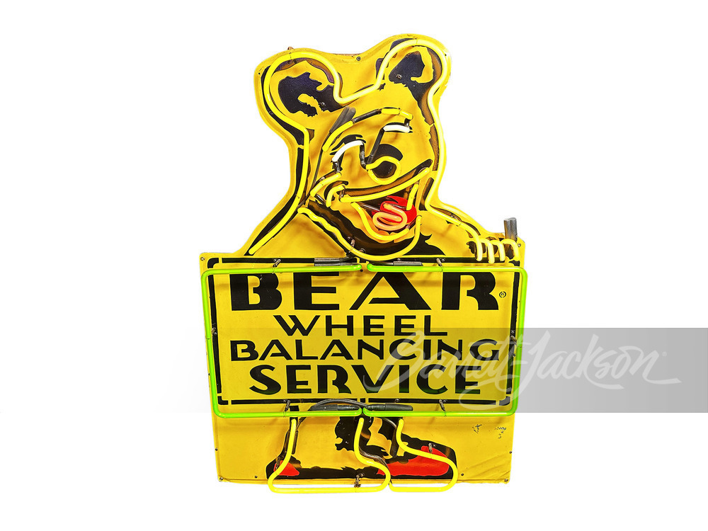 1950S BEAR WHEEL ALIGNMENT TIN WITH NEON SIGN