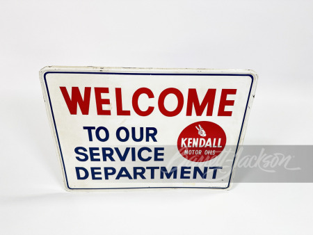 1965 KENDALL "WELCOME TO OUR SERVICE DEPARTMENT" TIN SIGN