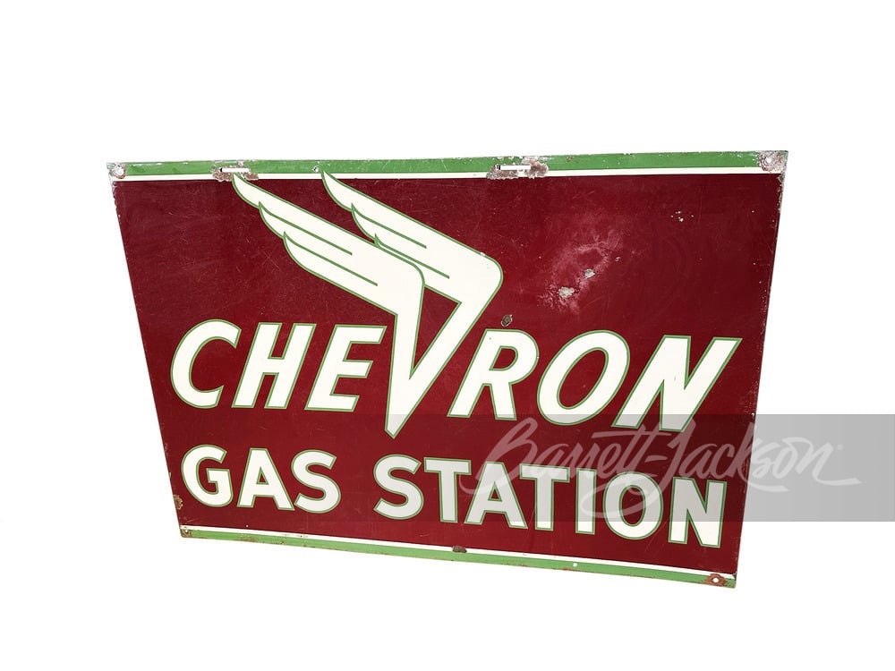 1940S CHEVRON GAS STATION PORCELAIN SIGN