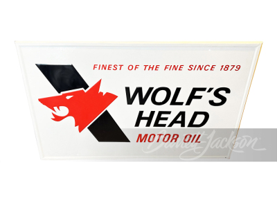 LARGE VINTAGE WOLF'S HEAD MOTOR OIL TIN SIGN