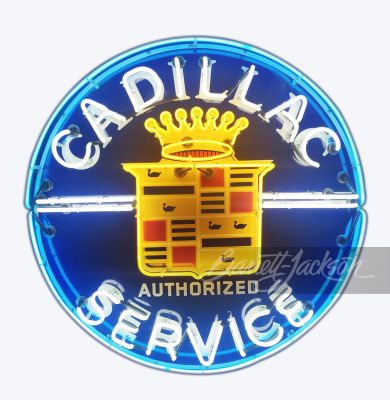 1940S-50S CADILLAC AUTHORIZED SERVICE PORCELAIN SIGN WITH NEON