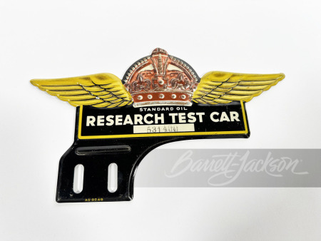 1930S STANDARD OIL RESEARCH TEST CAR TIN LICENSE PLATE ATTACHMENT SIGN