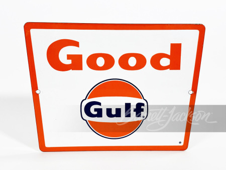 LATE-1950S/EARLY-60S GULF OIL GOOD GULF GASOLINE PORCELAIN PUMP PLATE SIGN