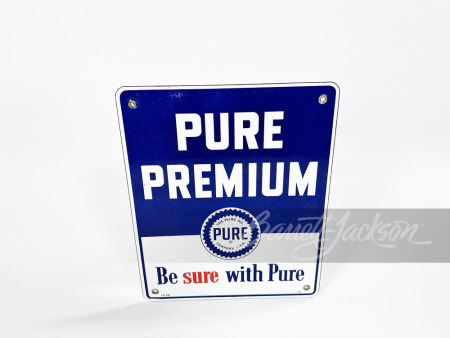 1950S PURE OIL PREMIUM GASOLINE PORCELAIN PUMP PLATE SIGN