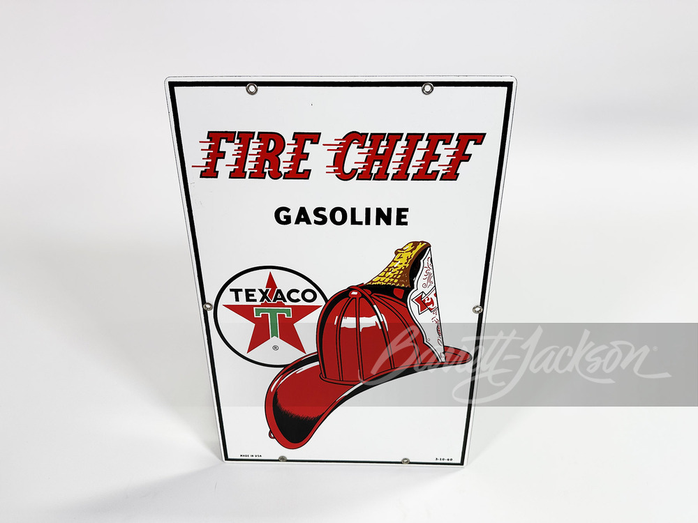 1960 TEXACO FIRE CHIEF GASOLINE PORCELAIN PUMP PLATE SIGN