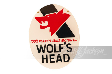 VINTAGE WOLF'S HEAD MOTOR OIL TIN SIGN