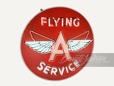 1940S-50S FLYING A SERVICE PORCELAIN WITH ANIMATED NEON SIGN