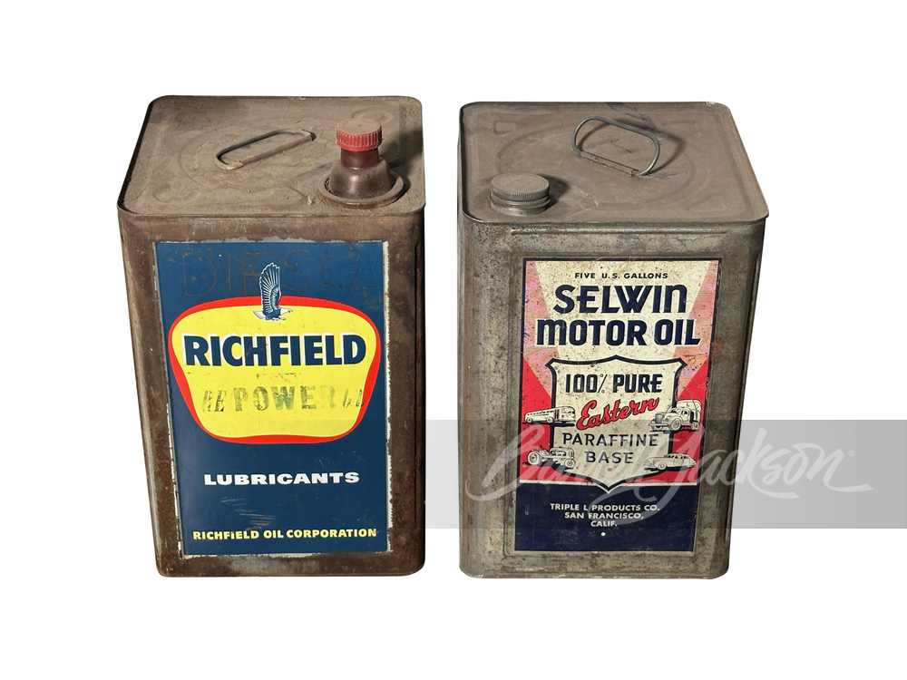 LOT OF TWO 1930S-40S 5-GALLON LUBRICANT TINS