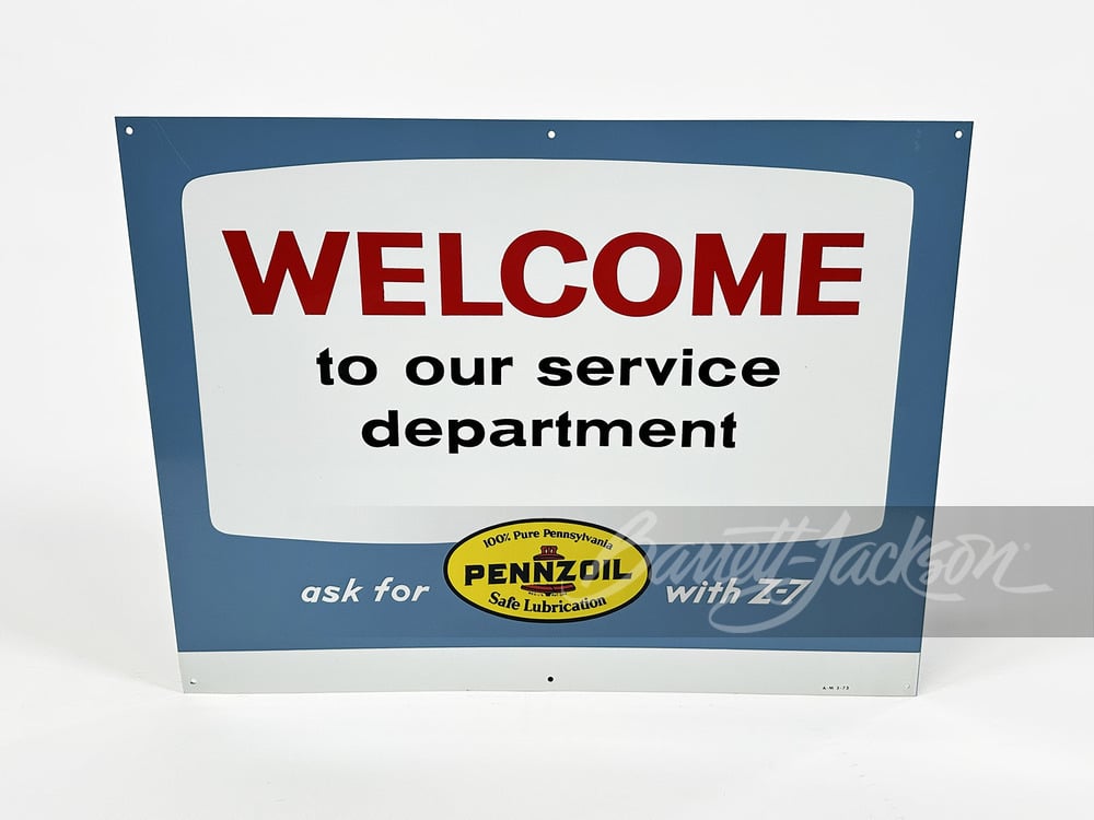 1973 PENNZOIL "WELCOME" TIN SIGN