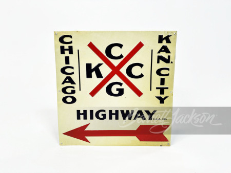 1920S CHICAGO-KANSAS CITY HIGHWAY EMBOSSED TIN SIGN