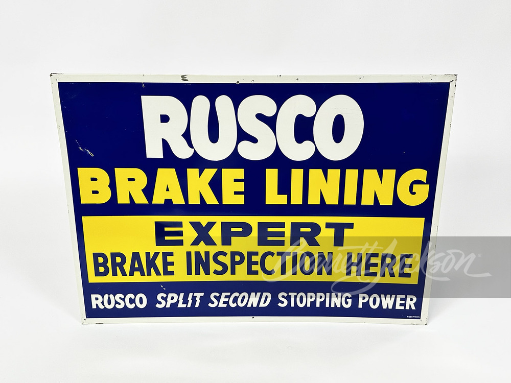 LATE 1950S-EARLY '60S RUSCO BRAKE LININGS TIN SIGN