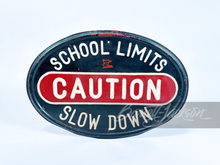 1920S "SCHOOL LIMITS SLOW DOWN" CAST-METAL SIGN