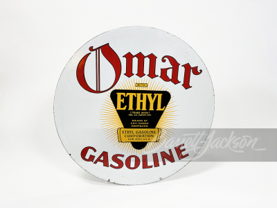 1930S OMAR GASOLINE WITH ETHYL PORCELAIN SIGN