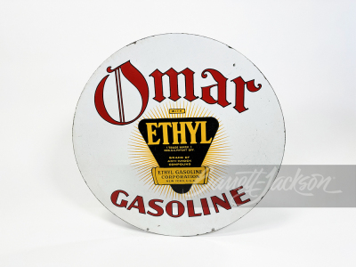 1930S OMAR GASOLINE WITH ETHYL PORCELAIN SIGN - 2