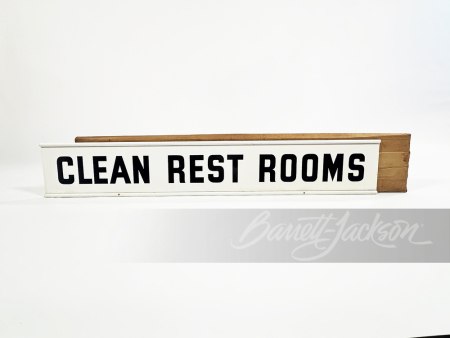 EARLY 1960S CHAMPION SPARK PLUGS "CLEAN REST ROOMS" TIN SIGN