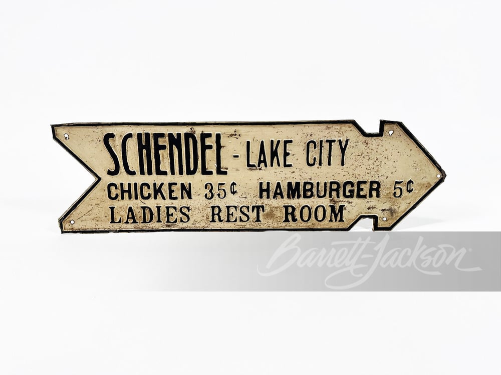 1920S EMBOSSED TIN ARROW SIGN