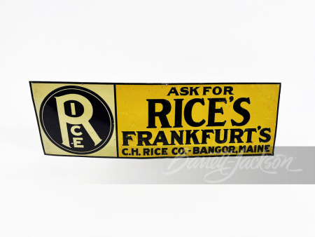 1920S RICE'S FRANKFURT'S EMBOSSED TIN SIGN