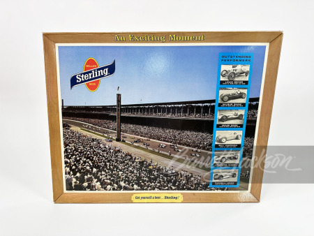 1963 STERLING BEER INDIANAPOLIS 500 "AN EXCITING MOMENT" CARDBOARD SIGN