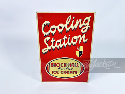 1940S BROCK HALL ICE CREAM EMBOSSED TIN SIGN