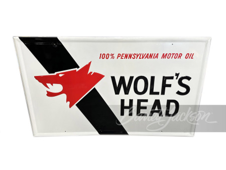 1973 WOLF'S HEAD MOTOR OIL TIN SIGN