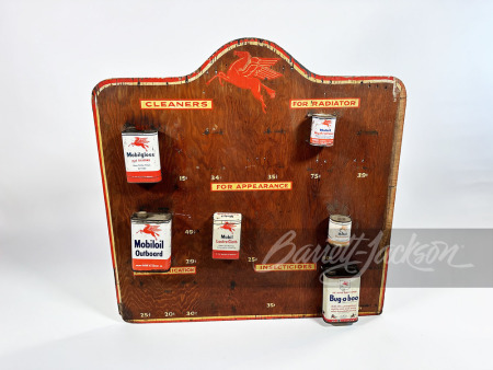 1940S-50S MOBIL OIL PRODUCT TIN WOODEN DISPLAY BOARD