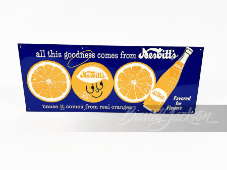 EARLY 1960S NESBITT'S ORANGE SODA EMBOSSED TIN SIGN