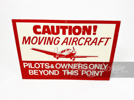 1960S CAUTION MOVING AIRCRAFT MASONITE HANGAR SIGN